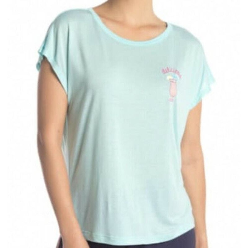Free Press T Shirt Womens Medium Blue Delicious Cocktail Graphic Short Sleeve